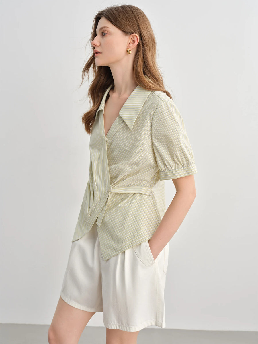 Summer Women's Striped Wrap-Front V-Neck Shirt