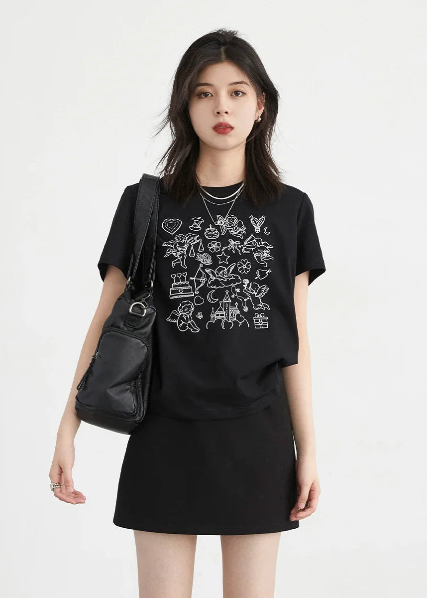 CHIC VEN Korean Women T-Shirts Loose New Korean O Neck Short Sleeve Printed Girl Tees Slim Female Top Summer 2025 Loran