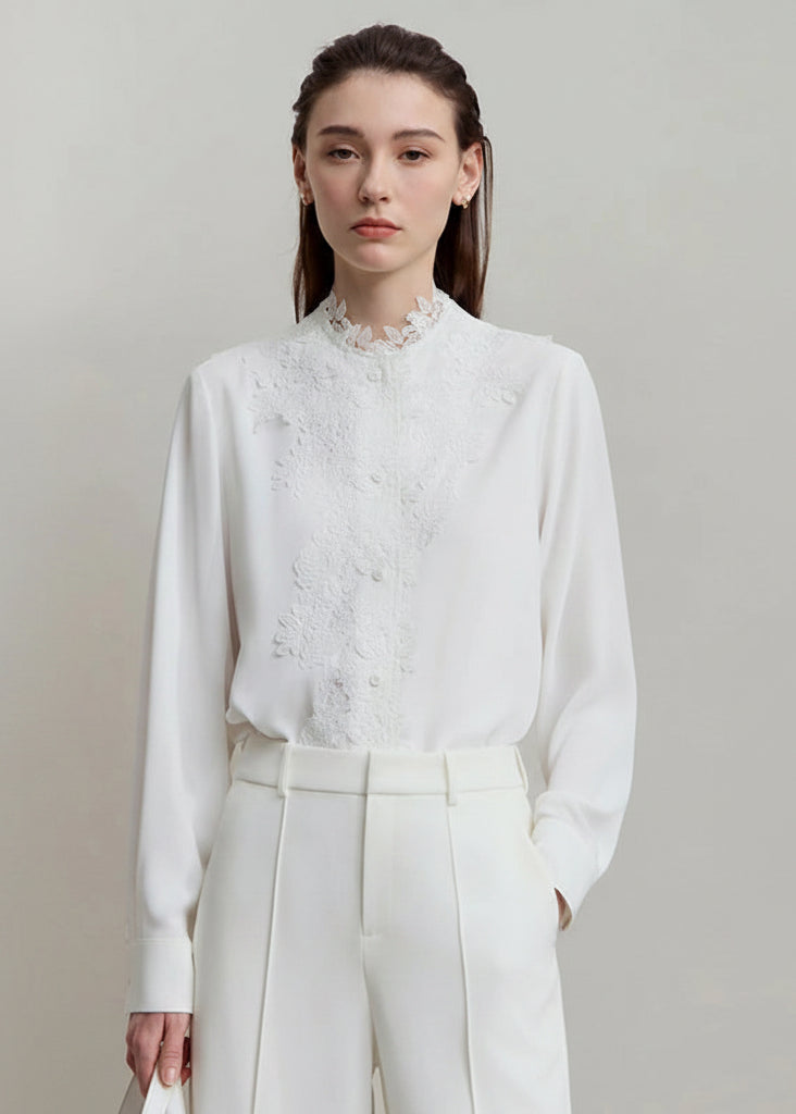 AMII Women's Shirt 2025 Autumn Blouse Lace Splicing Loose Long Sleeve Chiffon Blouse Elegant Ladies Tops Woman Clothing 12543063 Loran