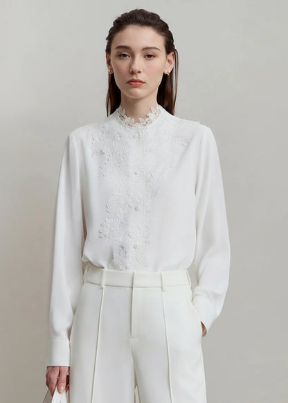 AMII Women's Shirt 2025 Autumn Blouse Lace Splicing Loose Long Sleeve Chiffon Blouse Elegant Ladies Tops Woman Clothing 12543063 Loran