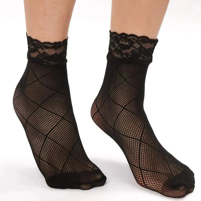 5 Pairs Vintage Lace & Mesh Ankle Socks for Women