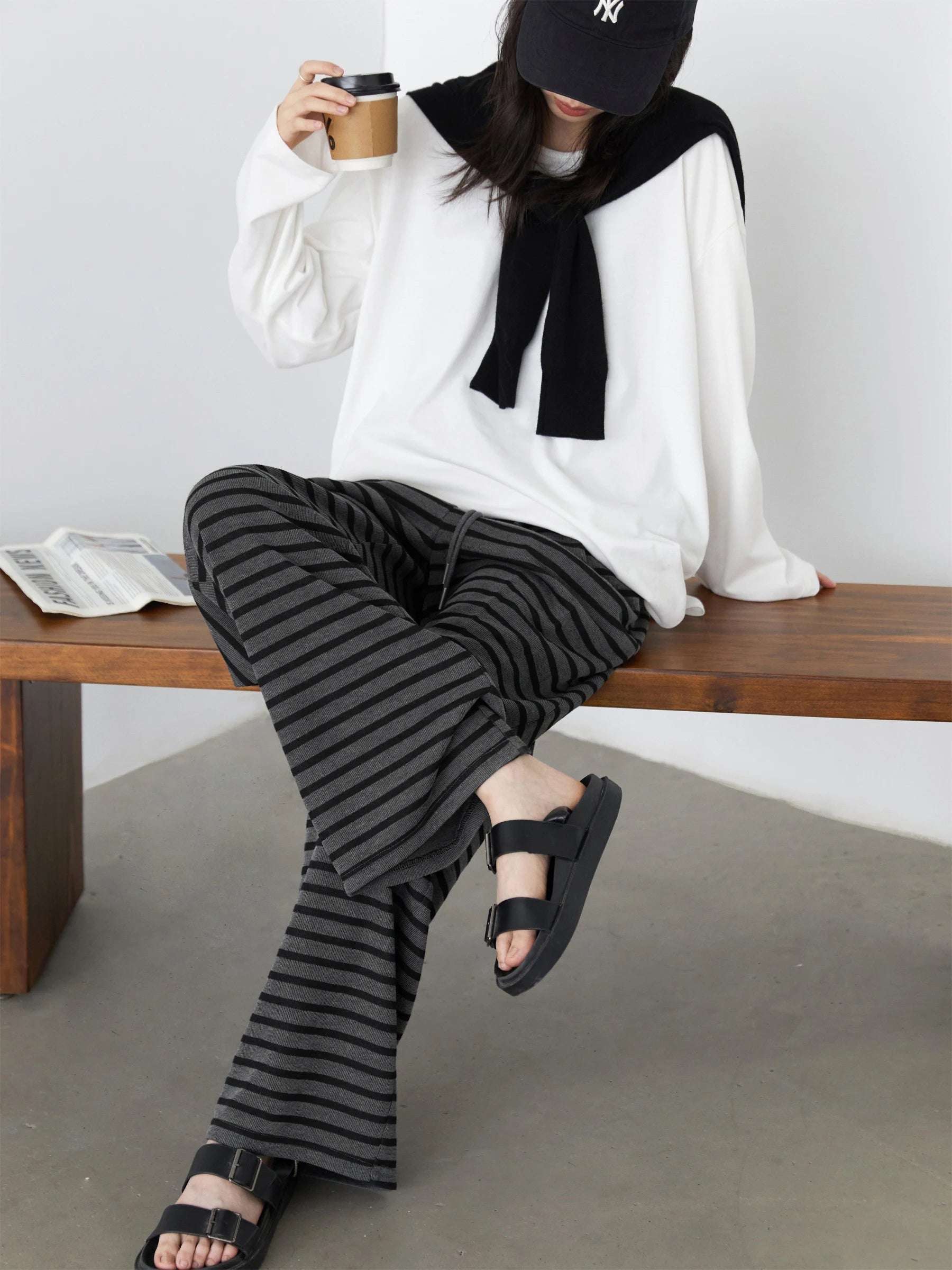 CHIC VEN Women Trousers Loose Casual Striped Wide Leg Pants Hanging Straight Casual Trousers Spring Autumn Women 2025 Loran