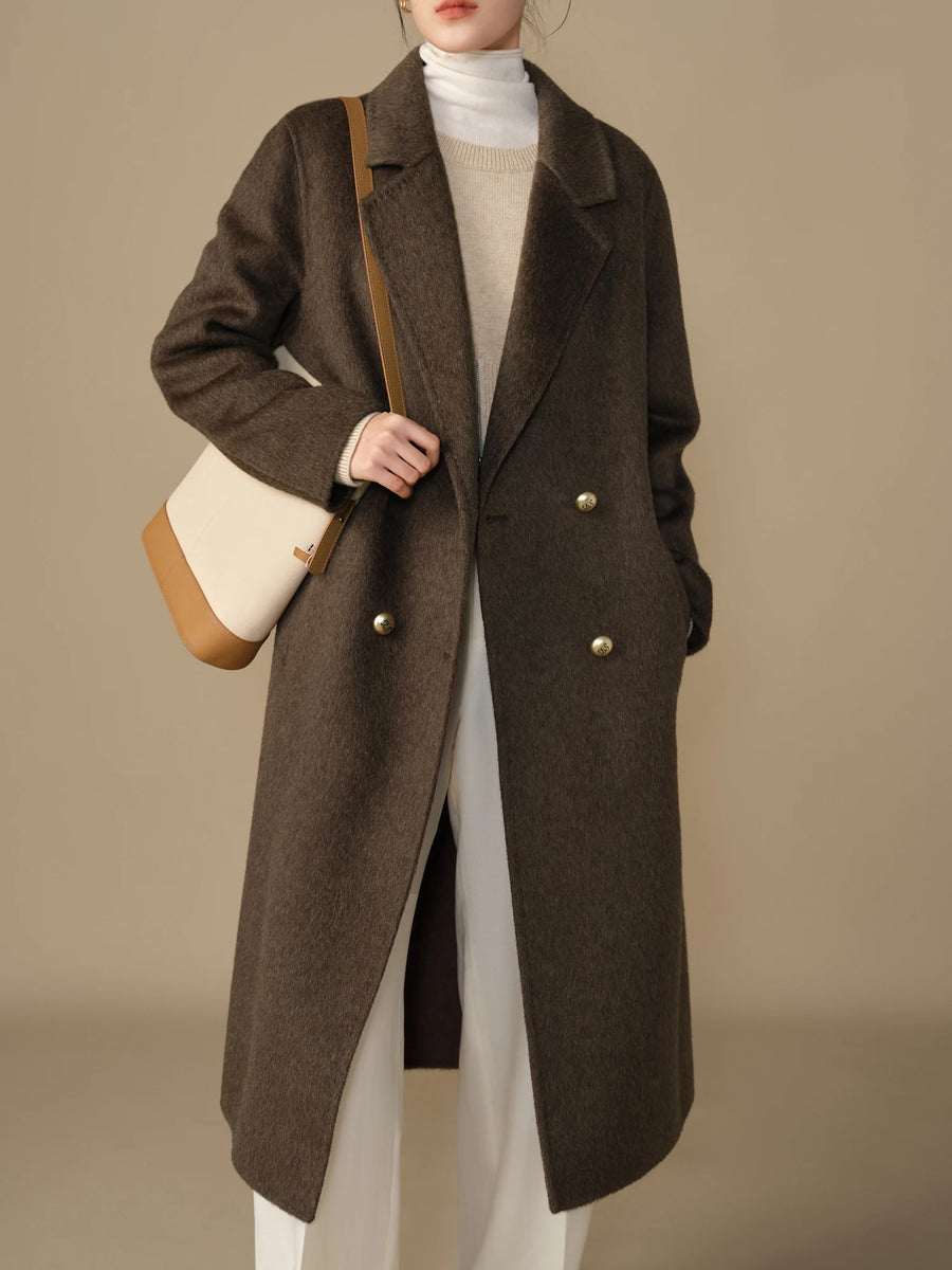 Luxury Casual Textured Woolen Coat with Fur Detail