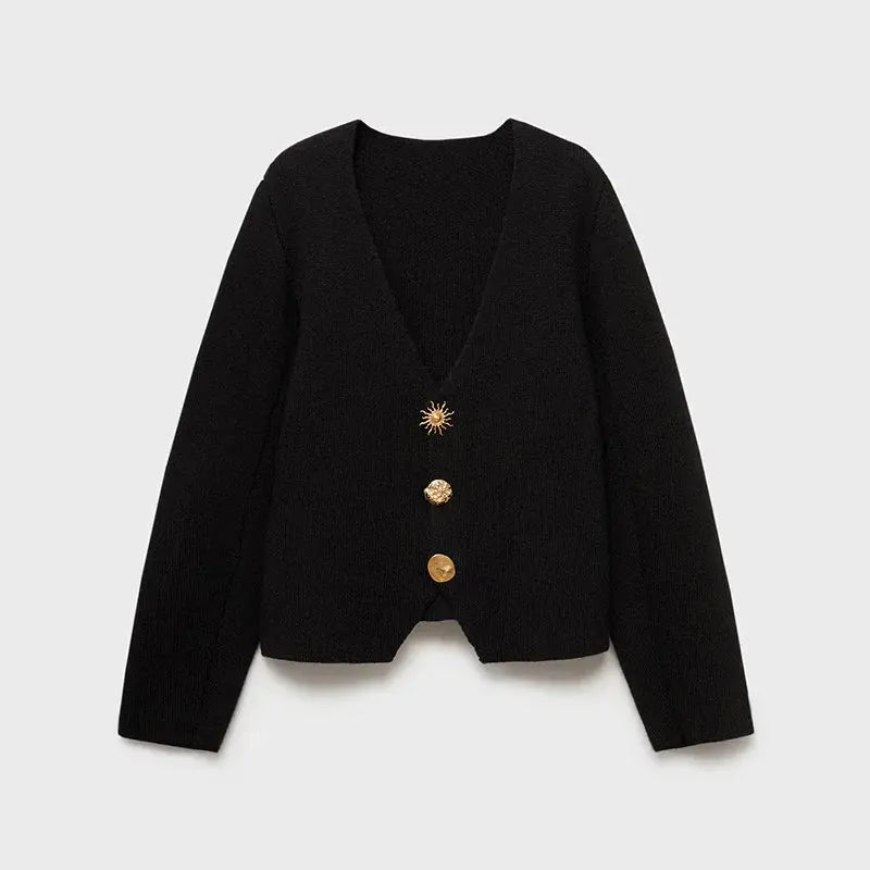 Solid Color Single-Breasted Knit Cardigan - Loran