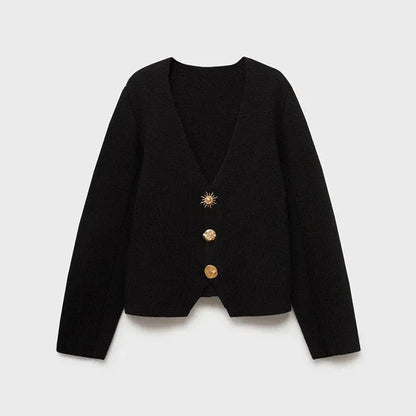 Solid Color Single-Breasted Knit Cardigan - Loran