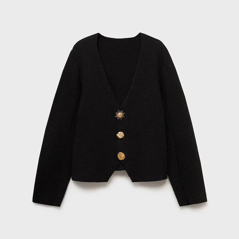 Solid Color Single-Breasted Knit Cardigan