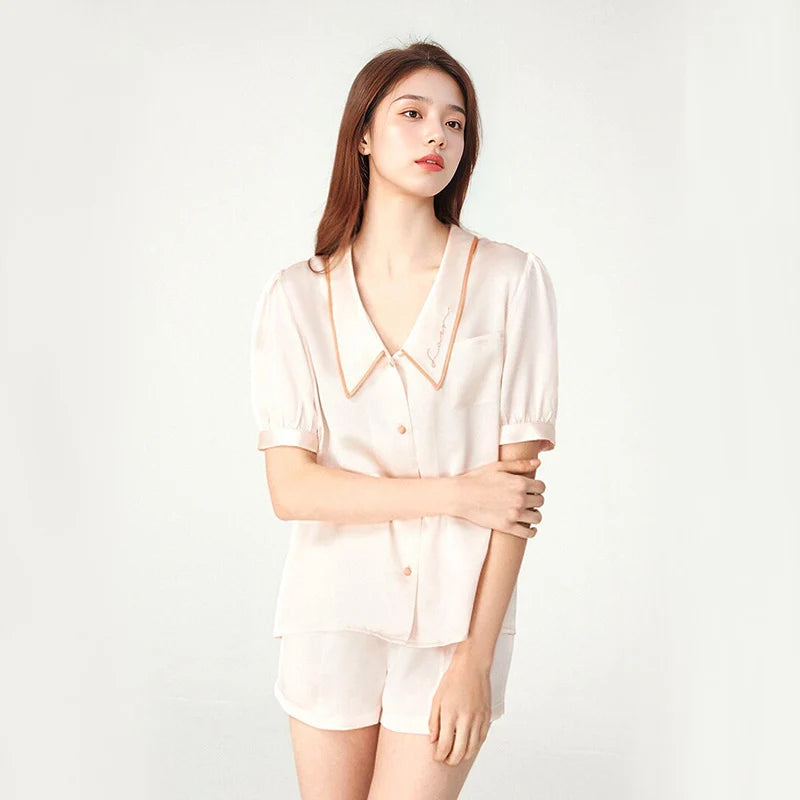 French Style Elegant Real Silk Women’s Pajama Set French Style Loran