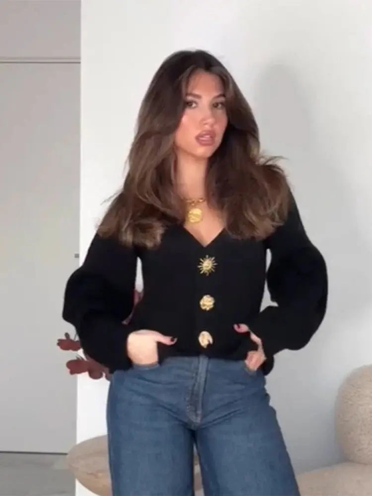 Solid Color Single-Breasted Knit Cardigan - Loran