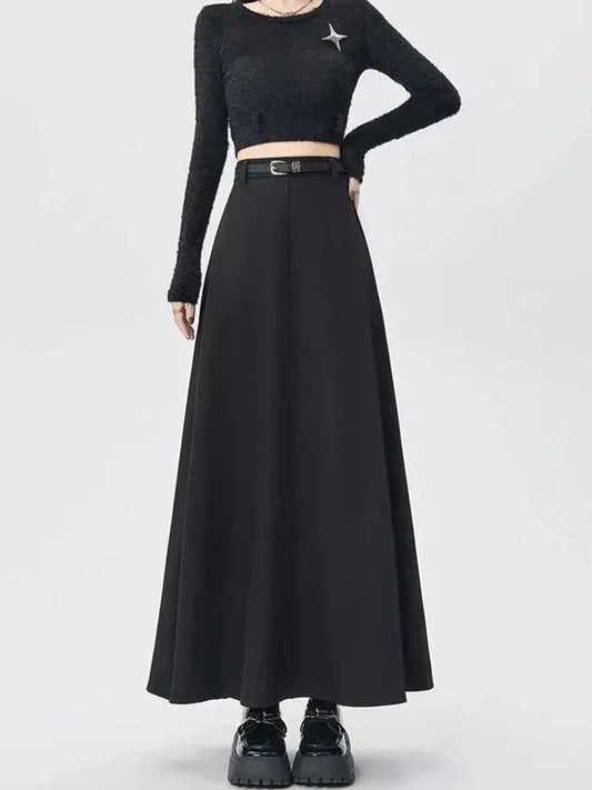 High-Waist A-Line Pleated Midi Skirt with Tie Belt - Loran