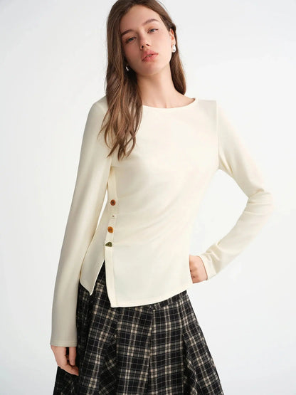 Velvet Fleece Irregular Hem Top: Warm, Slim Fit, and Stylish - Loran
