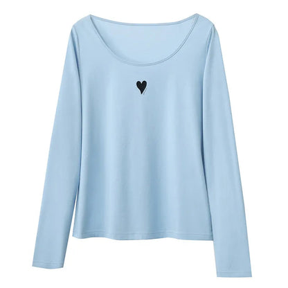 U-Neck Contrast Print Tee Long Sleeve Cotton Basic Loran