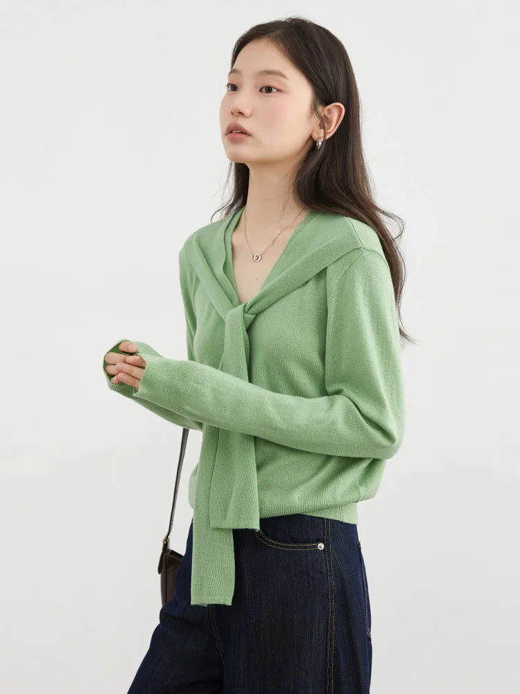 Women’s V-Neck Lace-Up Cardigan Loose Spring Knit Top Loran