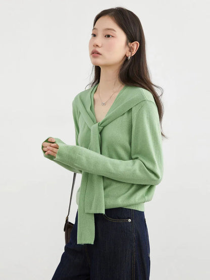 Women’s V-Neck Lace-Up Cardigan Loose Spring Knit Top Loran