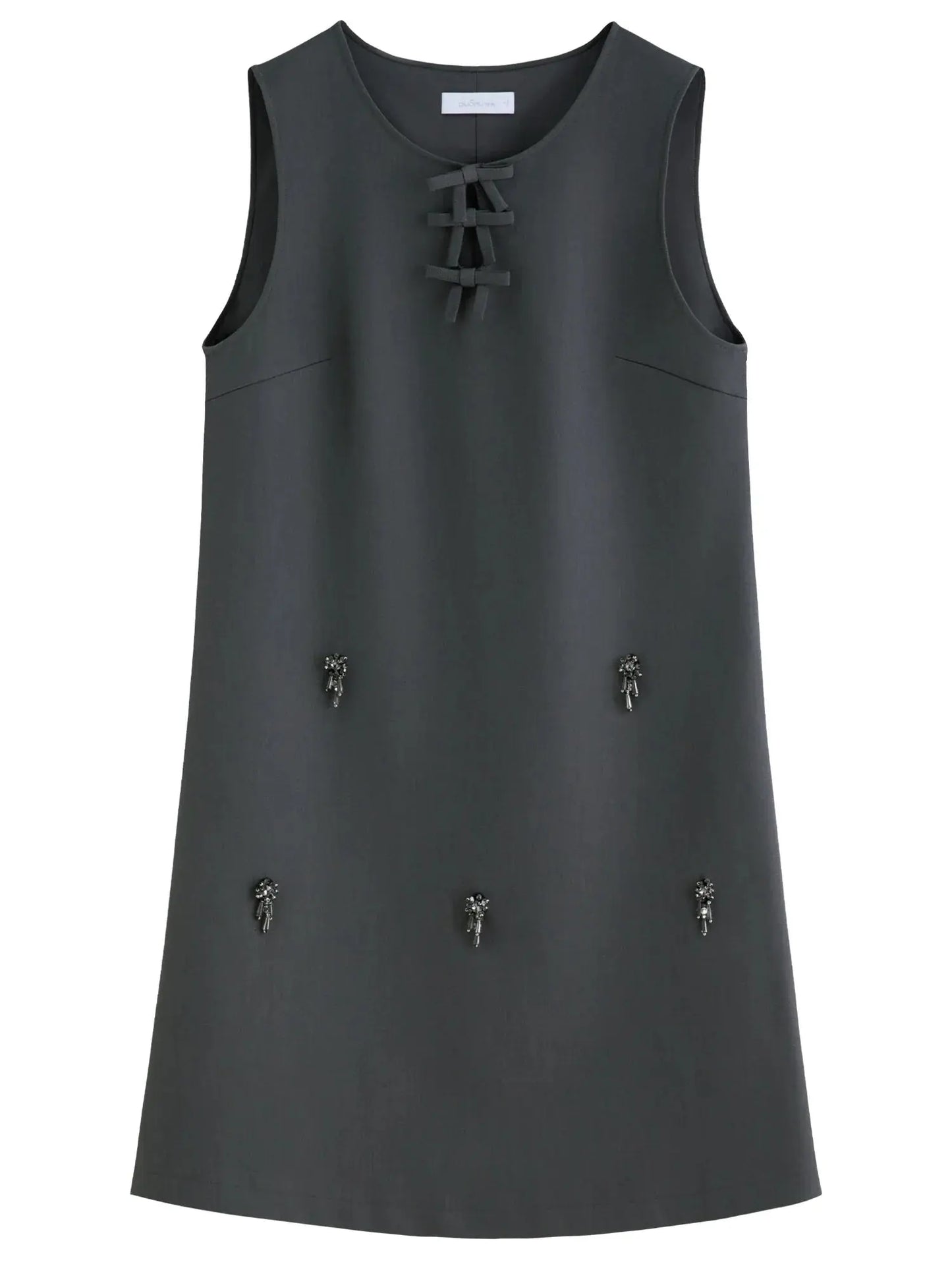 Embellished Beaded Tank Dress with Bow Accent for Fall - Loran