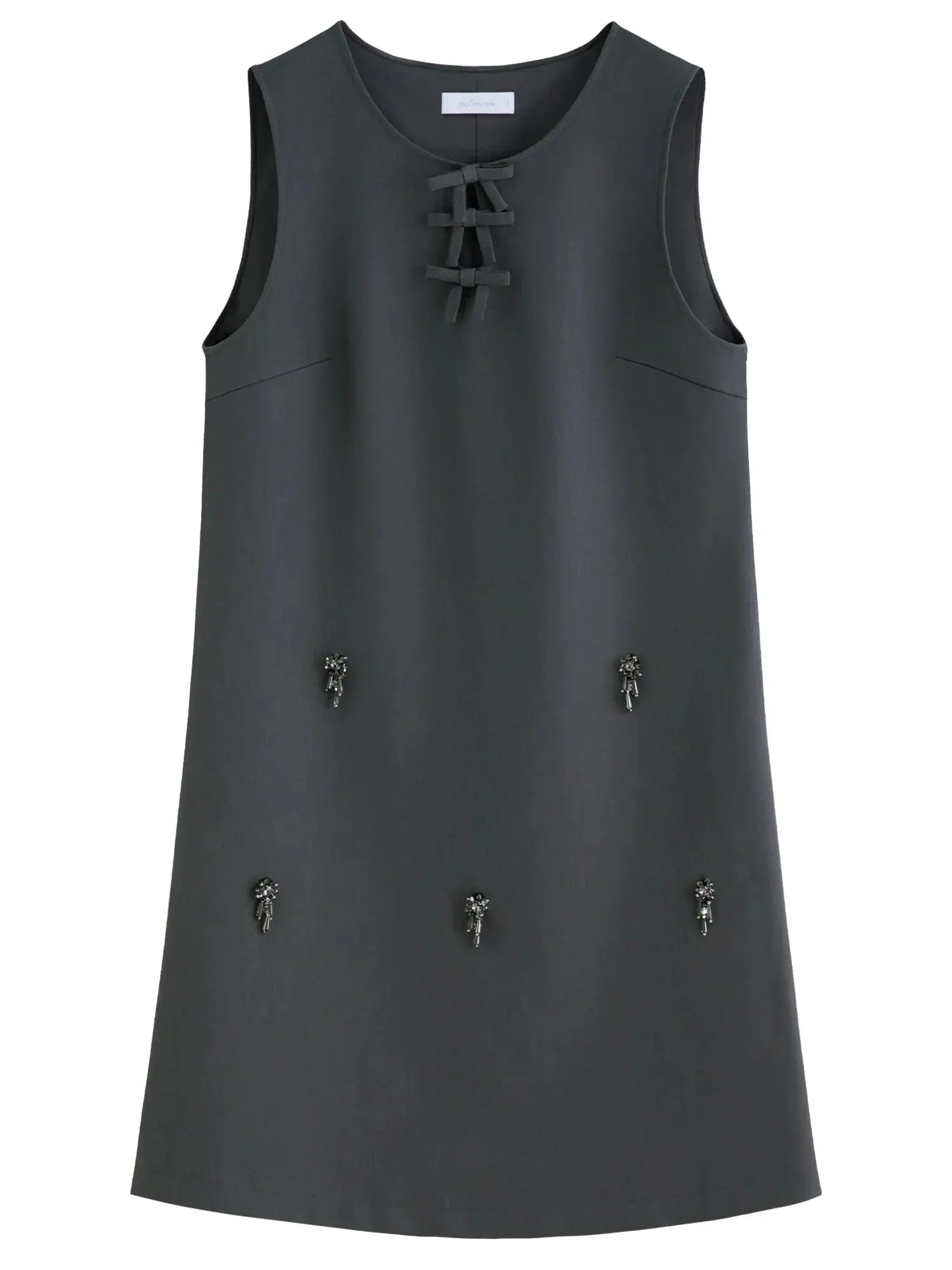 Embellished Beaded Tank Dress with Bow Accent for Fall - Loran