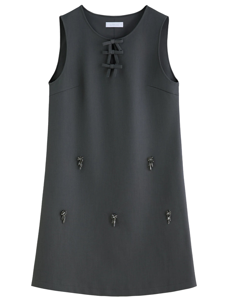 Embellished Beaded Tank Dress with Bow Accent for Fall