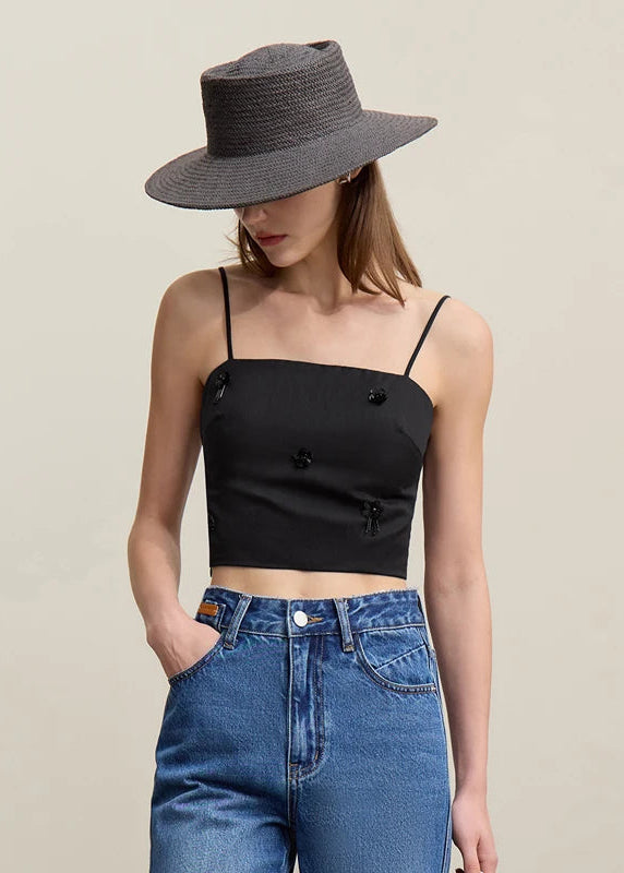Amii Women's Camisole 2026 Spring New Casual Bead Women's Sleeveless Vest Square Neck Inner Wear Straps Short Slim Top 12621025 Loran