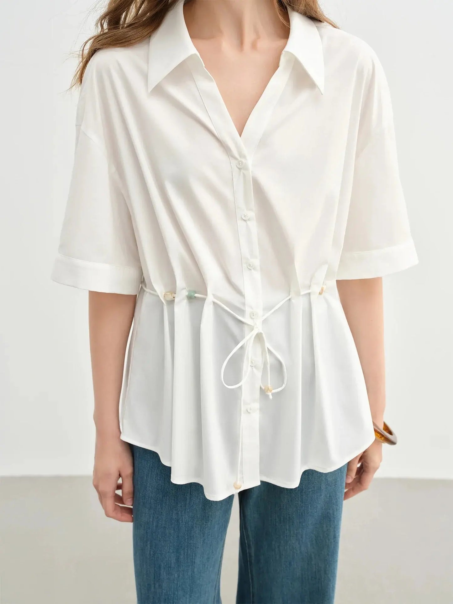 Temperament Lace-Up V-Neck Shirt for Summer LORAN STORE