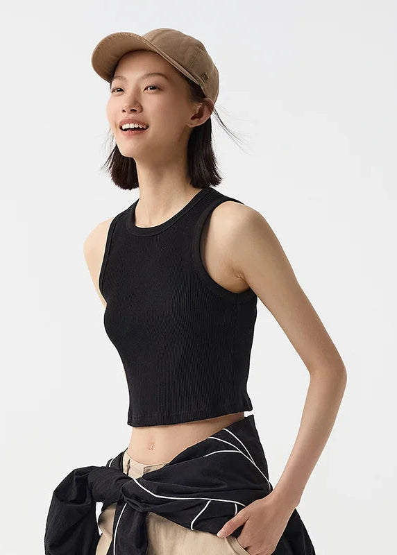 Semir Vest Women Short Style Skinny Round-neck Simple 2024 Spring New Solid Color Top Versatile Loran