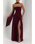 Sleek Solid Tube Top Maxi Dress with High Slit