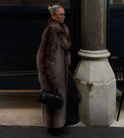 Women's Faux Fur Lapel Coat - Loran