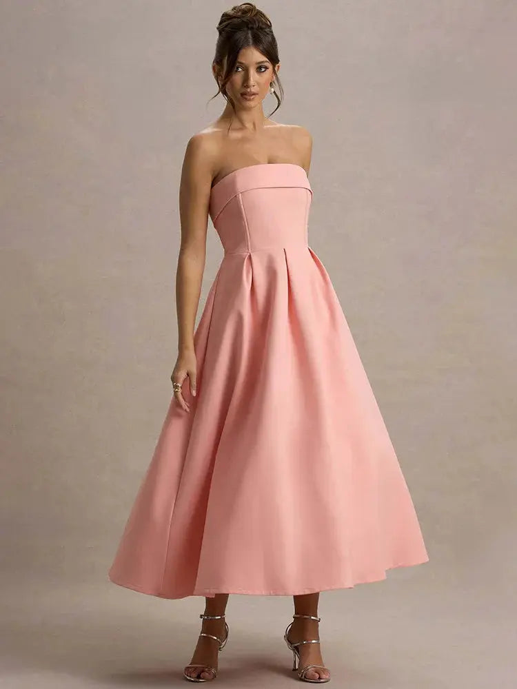 Sleeveless Off-Shoulder A-Line Midi Dress - Loran