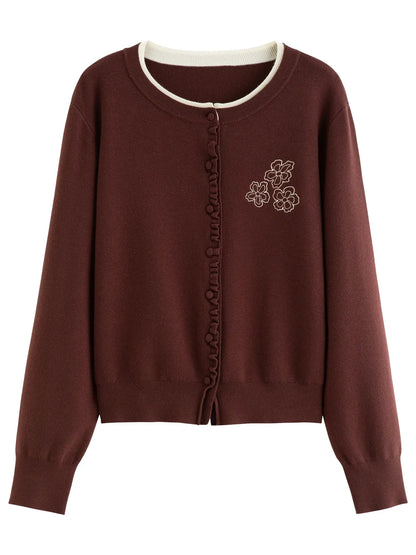 Vintage-Inspired Floral Ruffle Knit Top LORAN STORE