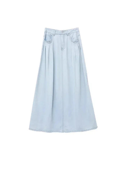Blue Denim Set: Loose Shirt & Elastic Waist Shorts/Skirt Loran