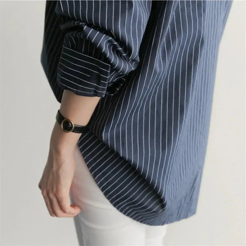 Korean-Style Loose Fit Striped Shirt for Women - Loran