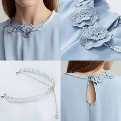 Amii Minimalist Premium Chiffon Shirt Women 2025 Summer Round neck Office Lady flower Chain Ruffles Solid color Blouse 12542251 Loran