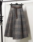 Irregular Hem Wool-Blend Plaid Midi Skirt