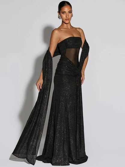 Sparkle Strapless Ruched Long Party Dress - Loran