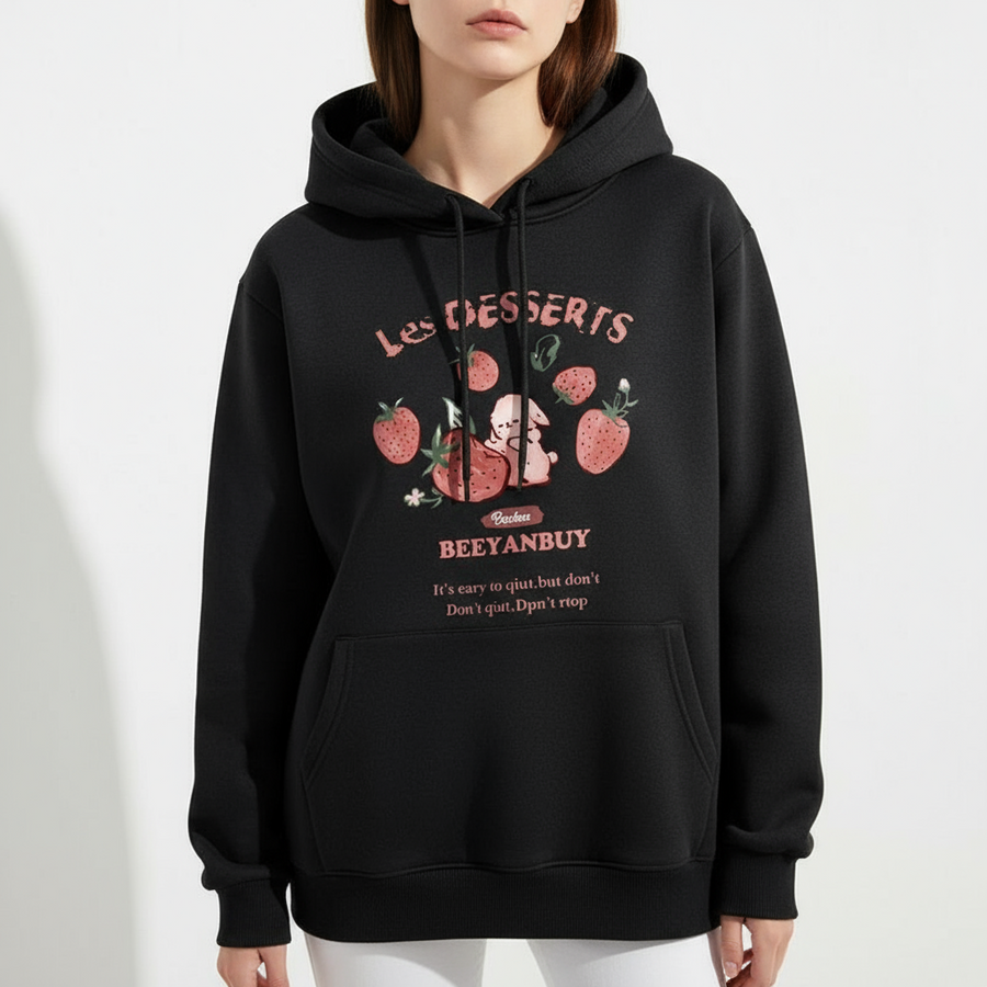 Cute Rabbit Strawberry Print Women's Hoodie