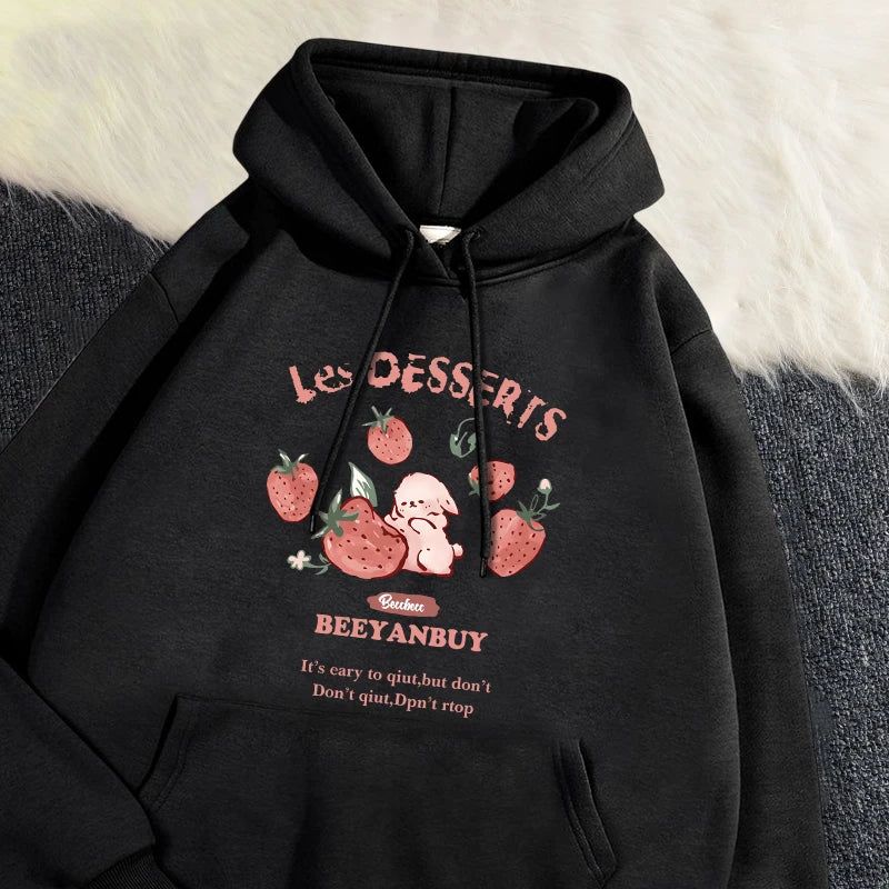 Cute Rabbit Strawberry Print Women's Hoodie
