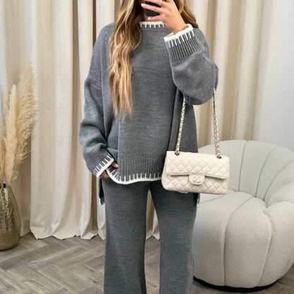 Loose Knit Sweater & Wide-Leg Pant Outfit - Loran