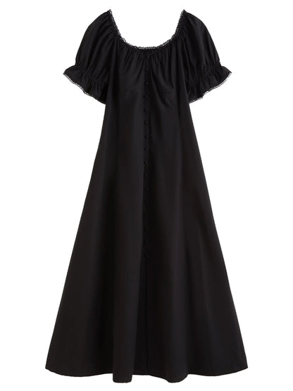 French Style Plus Size Lace Collar Dress Summer Puff Sleeve Loran
