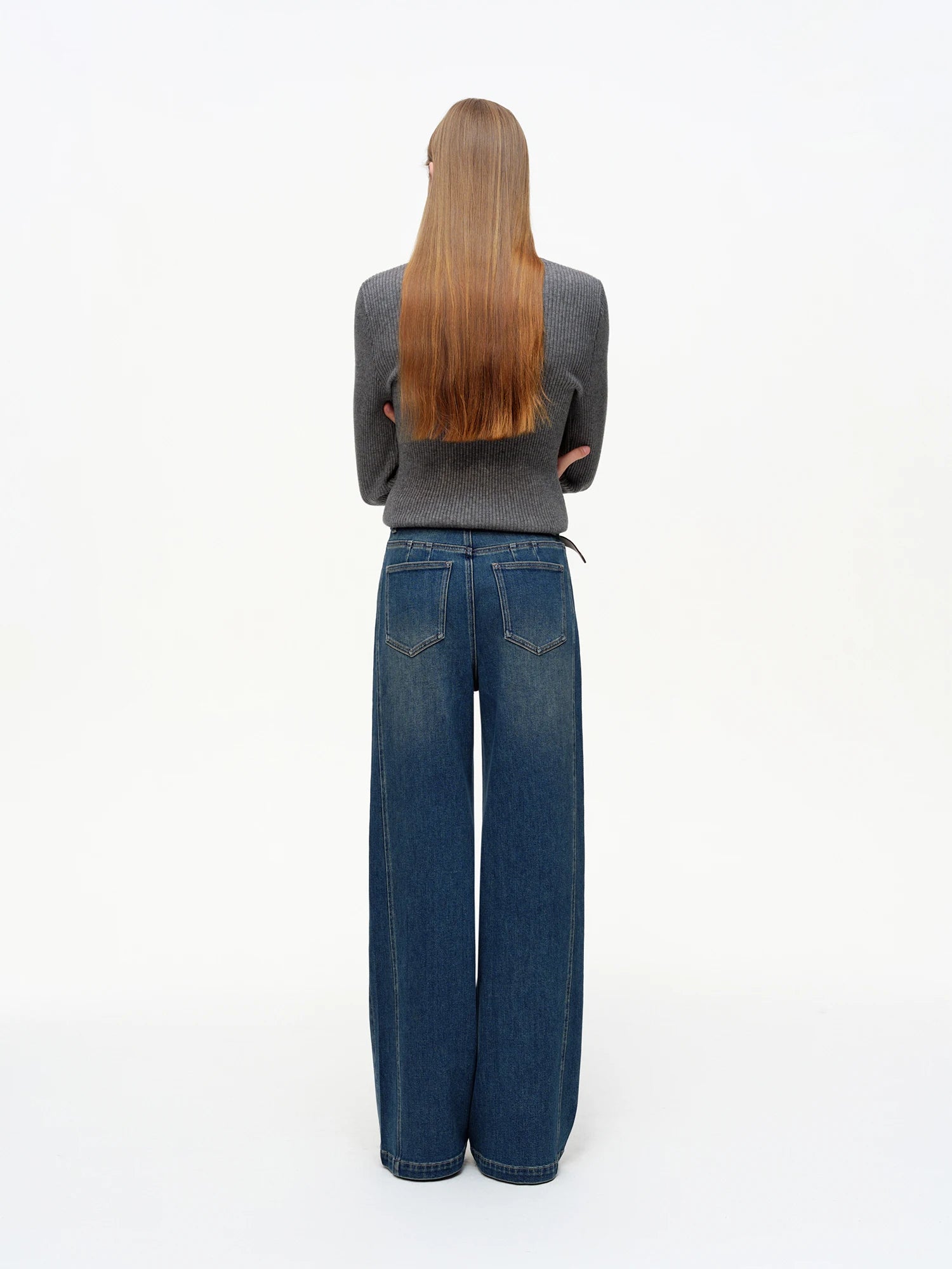 Vintage Straight-Leg Jeans Slim Fit Floor-Length Denim