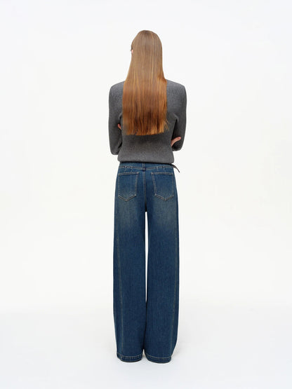 Vintage Straight-Leg Jeans Slim Fit Floor-Length Denim Loran
