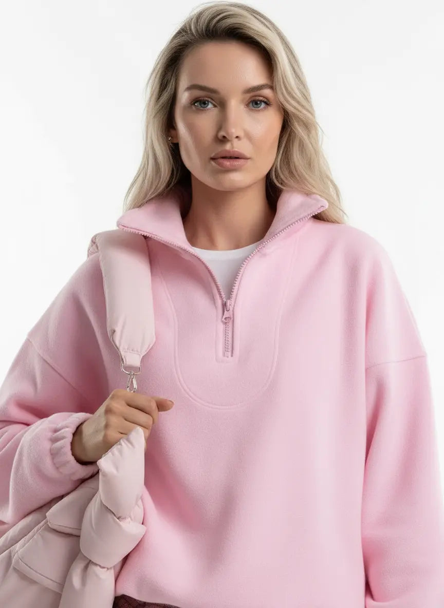 Solid Color Zip-Up Sweatshirt - Loran