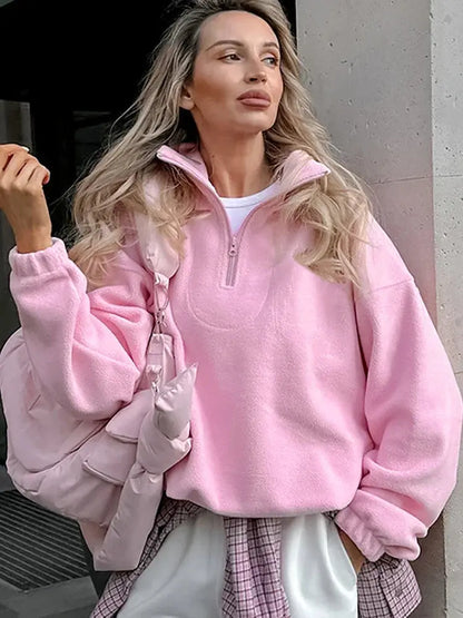 Solid Color Zip-Up Sweatshirt - Loran