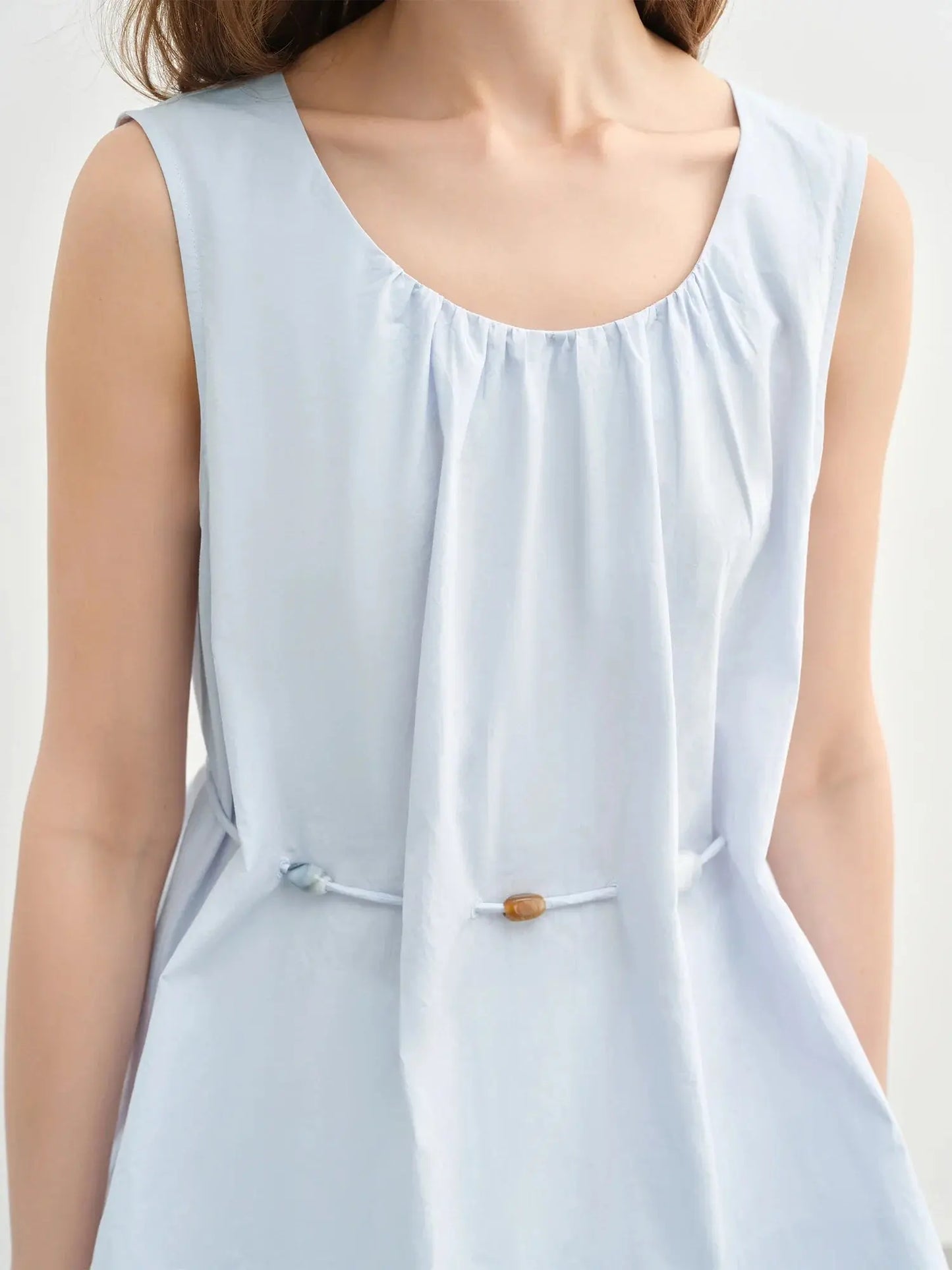 Women's Beaded Sleeveless Blue Cotton Top LORAN STORE