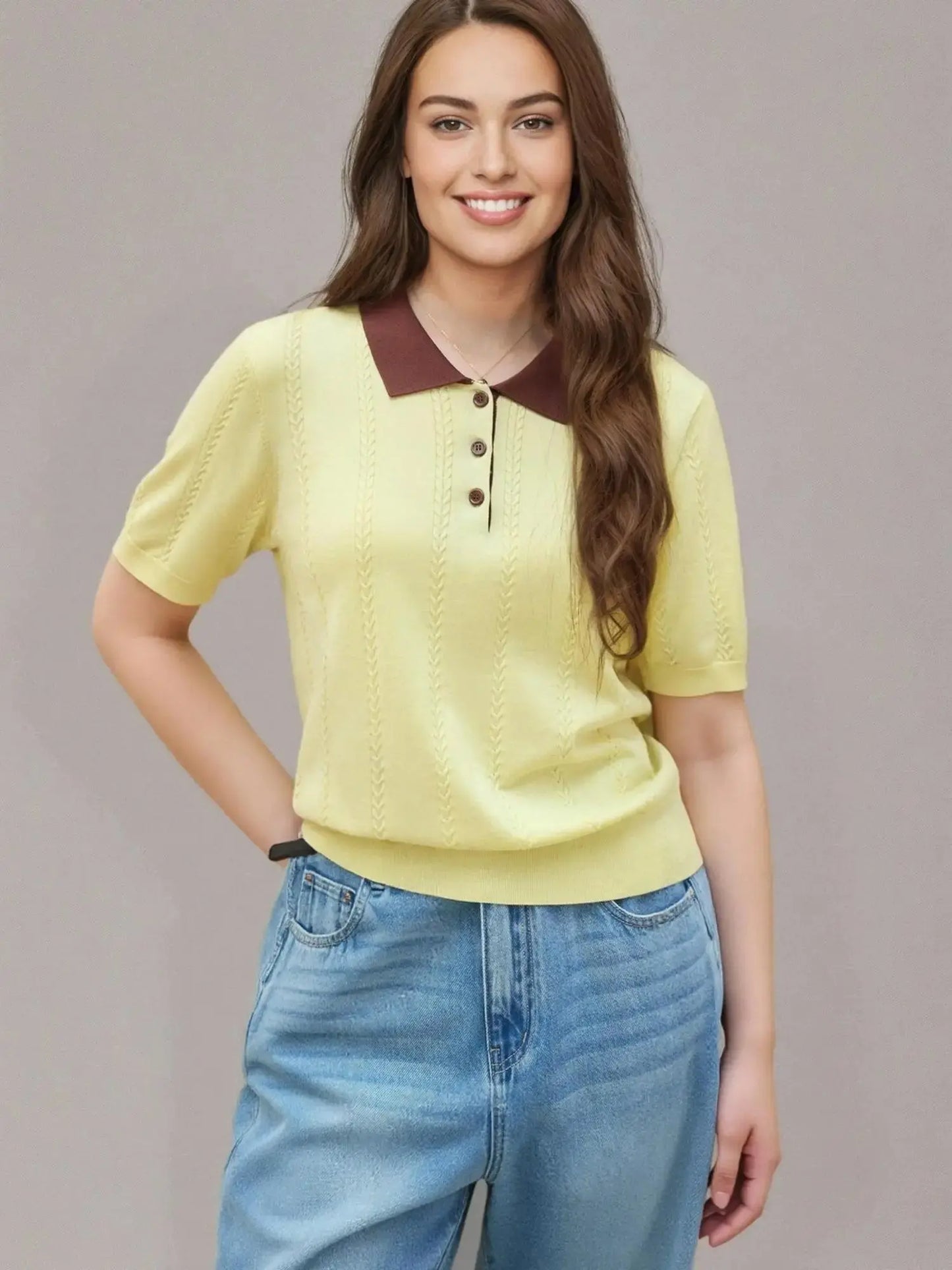 Plus Size Summer Lyocell Knit Polo Neck LORAN STORE
