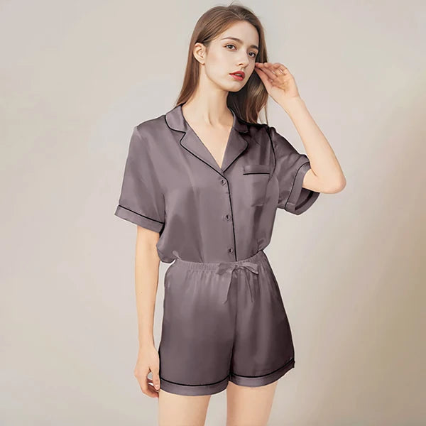 Real Mulberry Silk Pajama Set: Short Sleeve & Shorts Loran