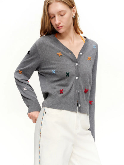 DUSHU 2026 Spring Women's Crochet Floral V-Neck Knit Cardigan, Y2K Lace Open Front Cover Up, Fresh Spring Lightweight Jacket Loran