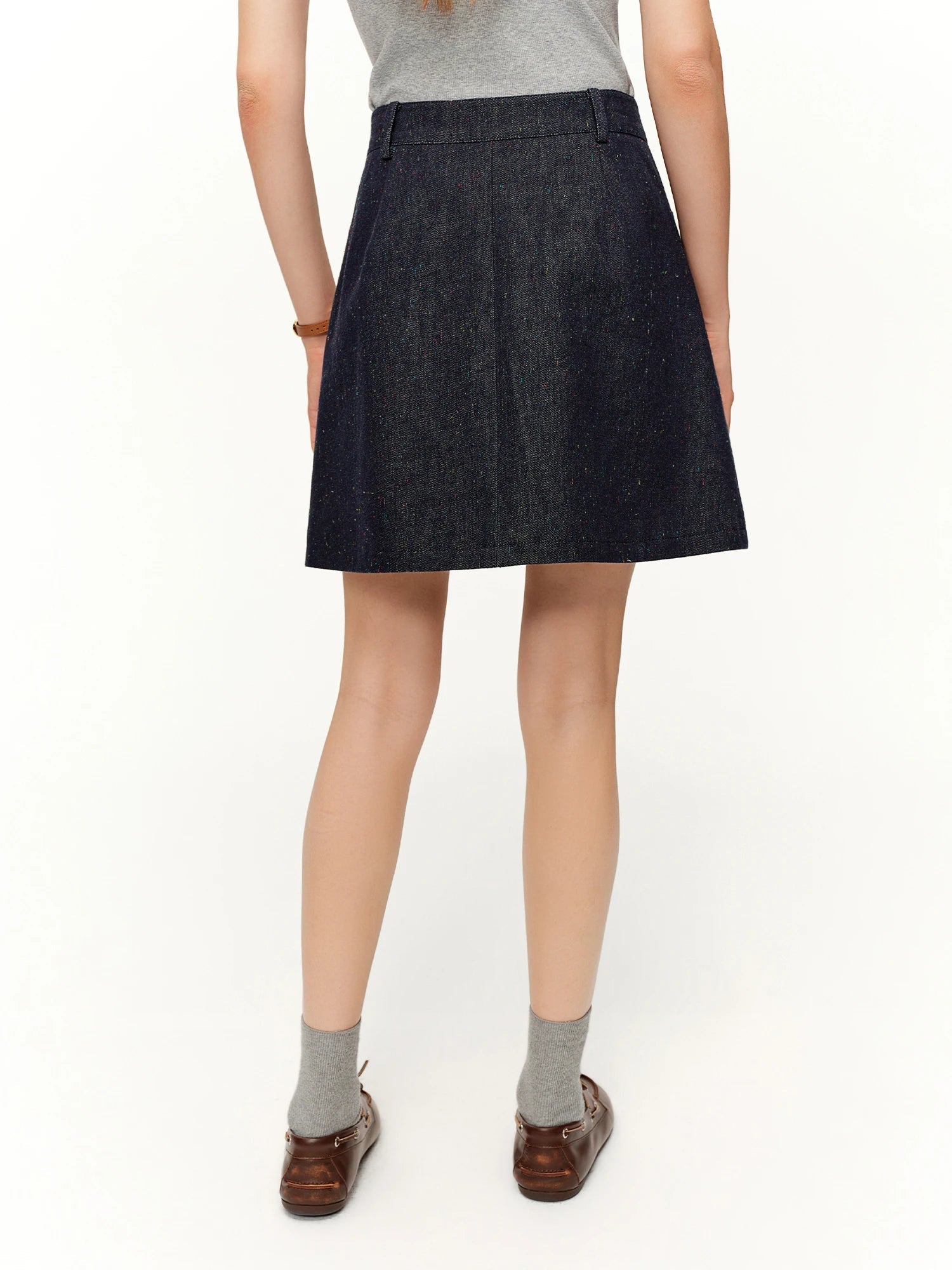 DUSHU Women Floral Embroidered Colorful Dot Denim Skirt Spring 2026 New Arrival Slimming High-Waisted A-Line Thigh Length Skirt Loran