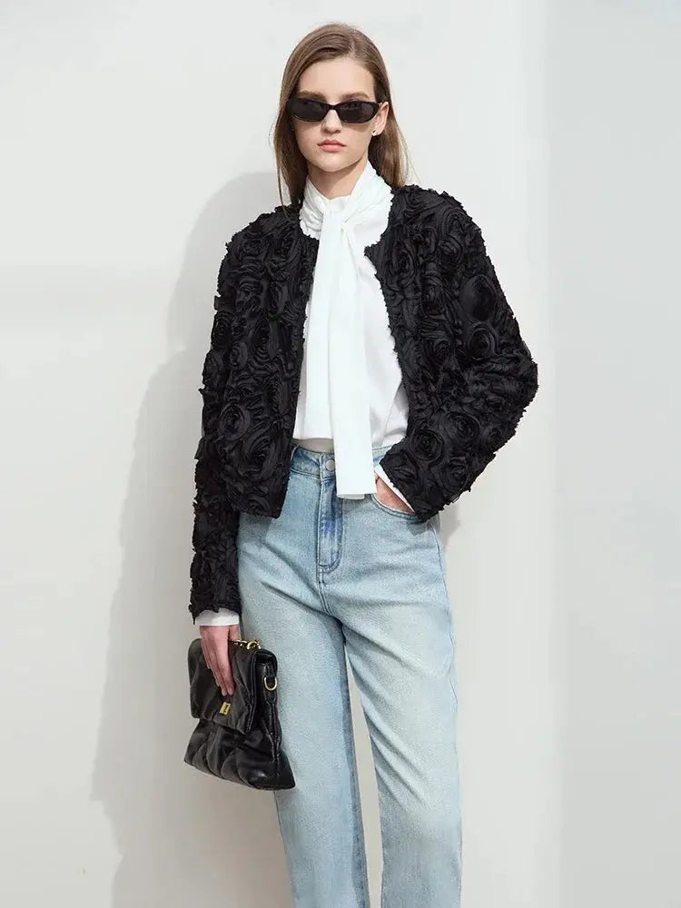 Elegant Floral Embellished Short Jacket - Loran