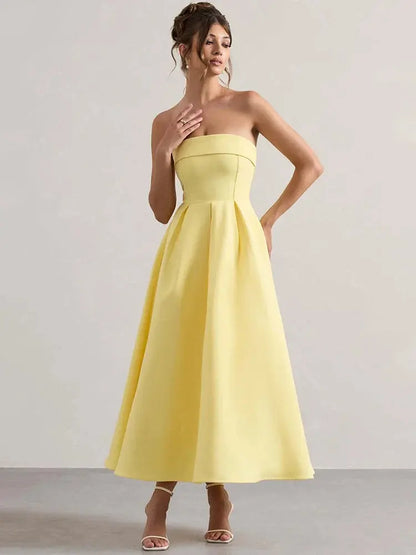 Sleeveless Off-Shoulder A-Line Midi Dress - Loran