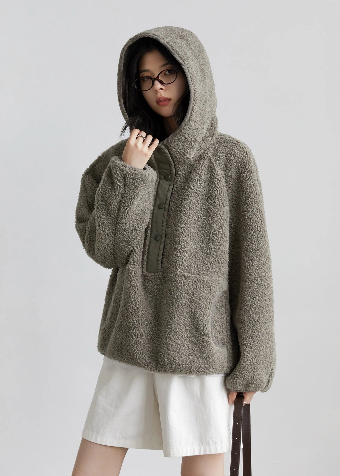 Hooded Granular Fleece Jacket Loose Casual Short Coat Loran