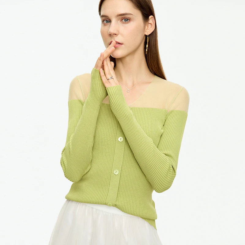 Women’s Slim Fit V-Neck Patchwork Sweater