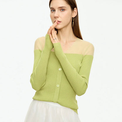 Women’s Slim Fit V-Neck Patchwork Sweater Loran